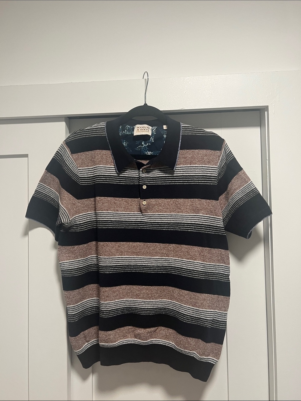 Scotch & Soda Black and Brown Striped Short-Sleeve Polo